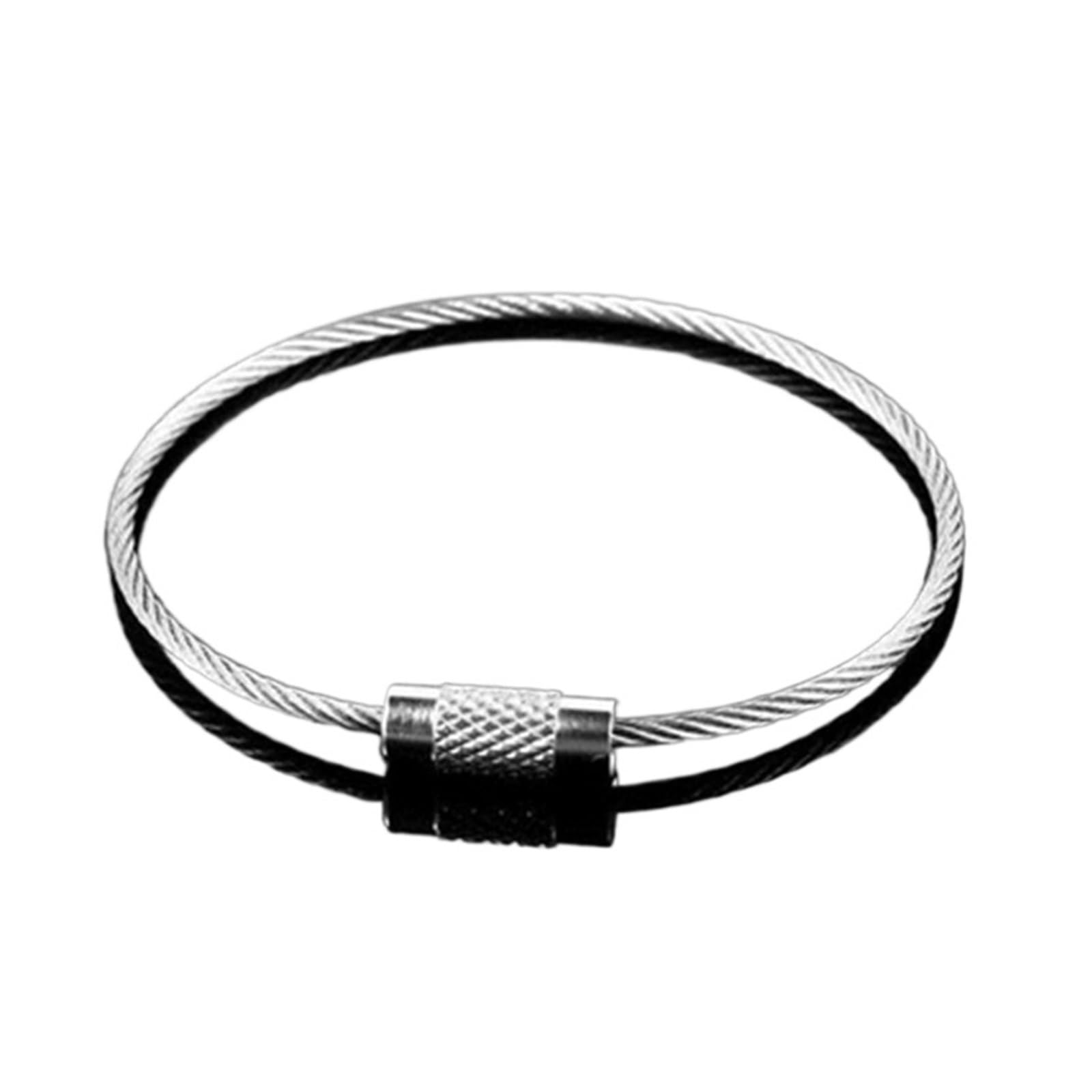 10Pcs 1.5/2mm Keychain Tag Rope Stainless Steel Wire Cable Loop Screw Lock Gadget Ring Key Keyring Circle Camp Fittings(1.5x150mm)