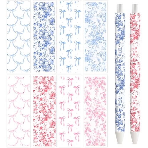 Image of CRASHOT UV DTF Pen Wrap - 40 pcs Bow Pen Wraps, Pink & Blue Bow UV DTF Transfer Stickers, Flower Floral Design Waterproof Uvdtf Wraps, Back to School Personalized DIY Pen