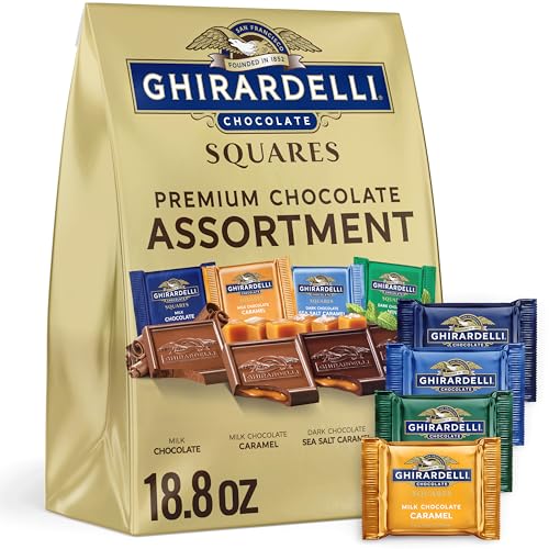 Image of GHIRARDELLI Premium Assorted Chocolate SQUARES, 18.8 oz Bag Variety Pack of Milk, Dark, Mint, and Caramel Chocolates