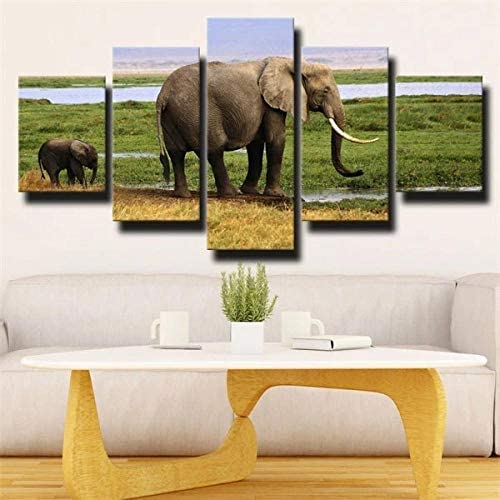 Tableau Multi Panneau 5 Parties Tableau Impression Sur Toile Sans Cadre 200 X 100 Cm 5 Pieces Toile Tableau Tableaux Decor Murale Salon Moderne Éléphant De...