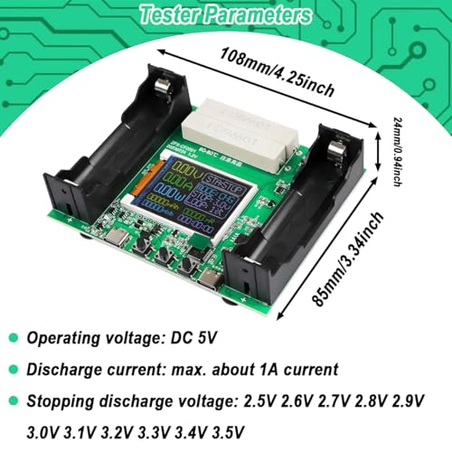 JYUDAUFU Digitalanzeige Batteriekapazität Innenwiderstandstester, 18650 Akku LCD-Anzeige 2 getrennte Kanäle Automatisches Laden und Entladen Dual Typ-C Schnittstelle mit Typ-C zu USB Kabel