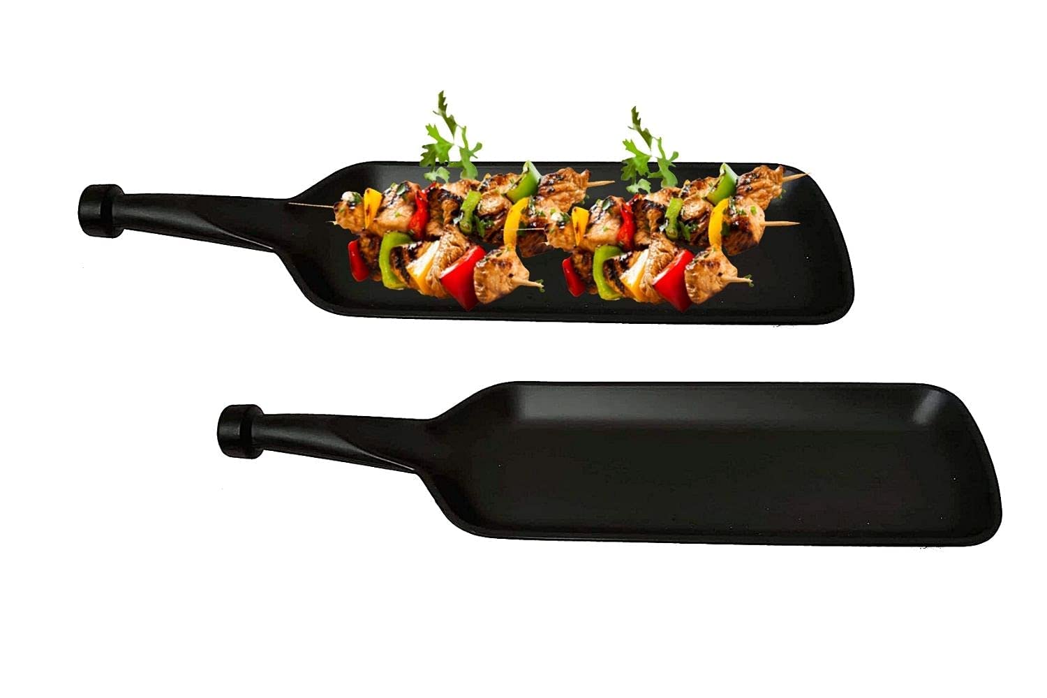 Melamine Trays and Platters Sets for Serving Snacks and Desserts for for Home, Hotel & Restaurant Kitchen- Black Pack of 2