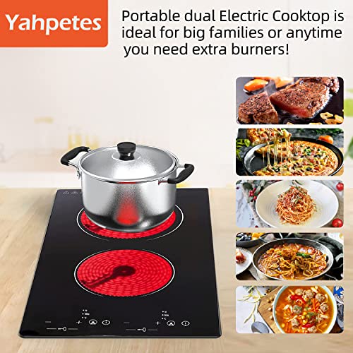 Yahpetes Electric Cooktop 20" Built In Electric Stove Top 2 Burner Electric Cooktop 9 Power Levels Child Safety Lock 110V 1500W Electric Radiant Cooktop With Touch Control (2 Cooktops) #TOP4