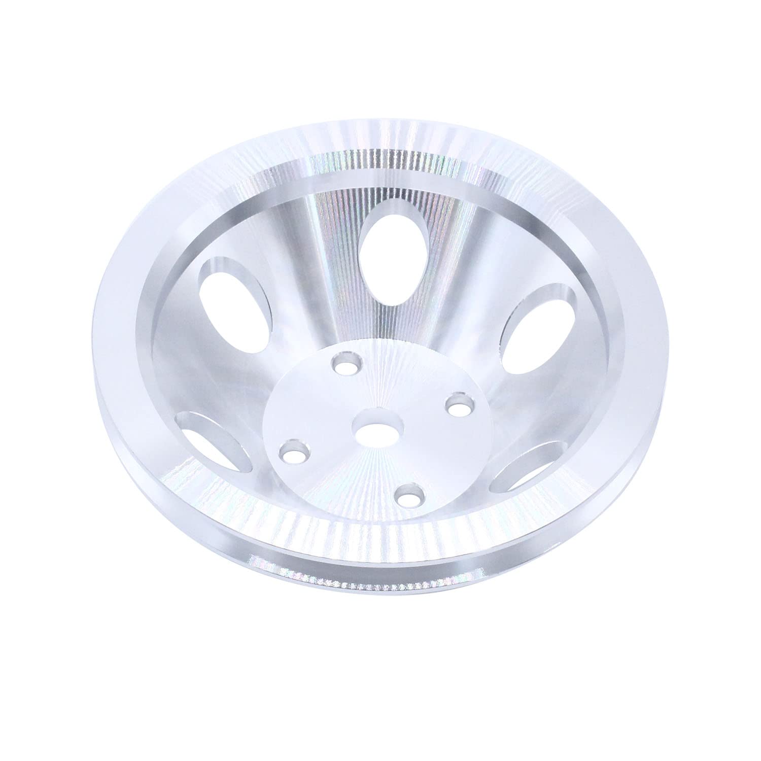 Photo 1 of 1 PC SHLPDFM Water Pump Pulley 1 Single Groove For SB SBC Small Block Chevy 265 283 305 327 350 383 400 with a long Upper water pump LWP Aluminum