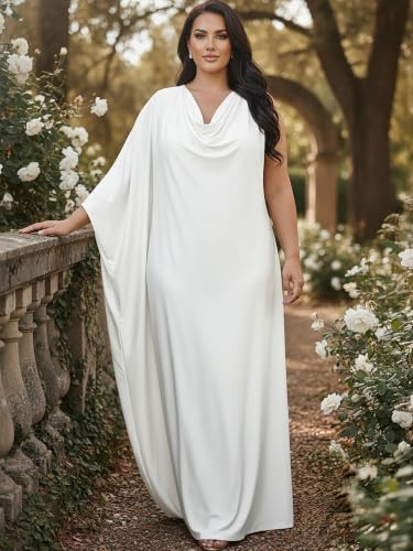 Image of KOH KOH Womens Long Cowl Neck Flowy Grecian Goddess Cape Sleeve Maxi Dress
