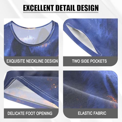 ALAZA Wolf Moon Magic Pajamas Set Short Sleeve Cotton Sleepwear Summer Pjs 2 Piece 5-14Y4