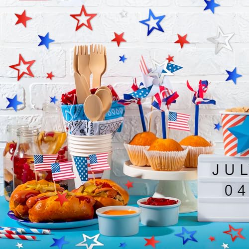 Image of JULBEAR Red White Blue Confetti, Patriotic Twinkle Stars Table Confetti Independence Day Decorations 4th of July Party Sprinkles Foil Sequins Table Centerpiece for Independence Day Supplies