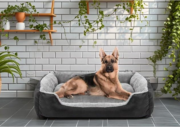 Image of Gorgeous Rectangle Shapes and Reversible Soft Velvet Dog Bed for Sleeping and Non-Slip Bottom Pet Bed for Dogs Grey /Black Color (S)