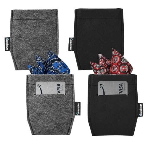 Homakover 4 pcs Pocket Square Card Holder for Mans Suits (Black and Dark Gray Color)