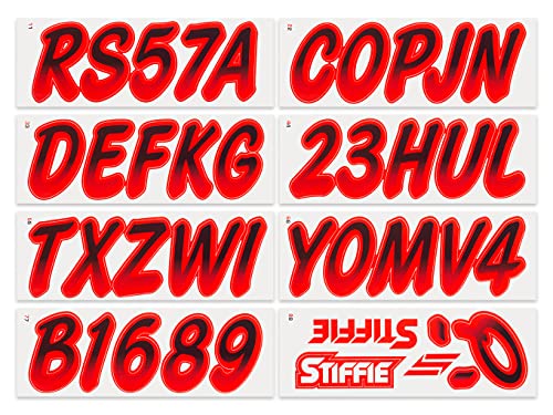 Image of STIFFIE Whipline Black /Lava Red 3 inch Super Sticky Boat & PWC Registration Decals • Numbers Letters Stickers