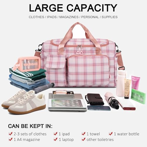 Image of Small Gym Bag for Women, Travel Duffle Bag Carry On Weekender Bag with Shoe Compartment