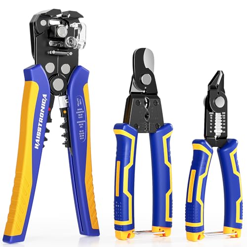 haisstronica ワイヤーストリッパーツールセット プロの電気技師向け 3 in 1 自動調整ワイヤーストリッパー&3 in 1 フラッシュカッター&4 in 1 ケーブルカッター ワイヤーストリッピング、カット、圧着、ケーブルスキニング用