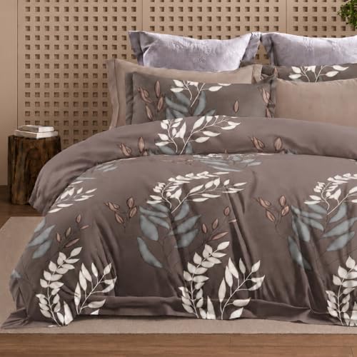 Image of DECOR2ADMIRE 300TC Premium Glace Cotton Printed Super King Size Double Bedsheet with Two Pillow Covers, 108 * 108 Inches or 9ft by 9ft or 275 cm x 275 cm (Leaf Whisper)