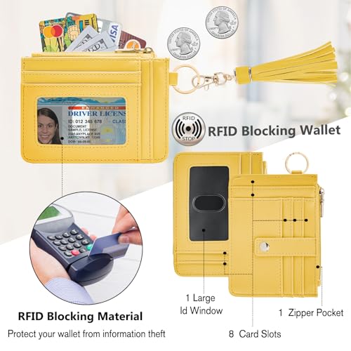 Image of KNGITRYI Small Wristlet Wallets for Women RFID Credit Card Holder Wallet Keychain Wristlet Wallet Credit Card Wallets for Women (Yellow)