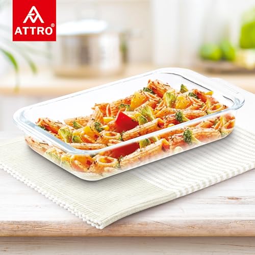 Image of ATTRO Glassox Borosilicate Rectangle Glass Baking Dish Micorwave Oven Safe Freezer Safe Baking Tray Serving Dish Bakeware- 1000ml