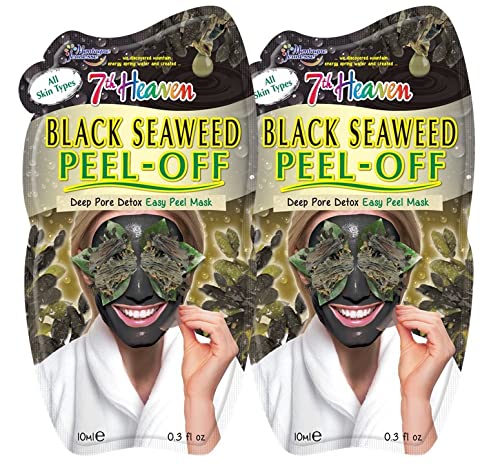 7th Heaven Black Seaweed Easy Peel-Off Face Mask with Sea Buckthorn, 10ml | For Deep Pore Cleansing, Detoxifies Oily | Suitable for Normal or Combination Skin | Pack of 2