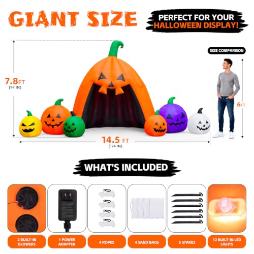 Image of MGparty 14.5FT Halloween Inflatable Walk-in Pumpkin House with LED Lights