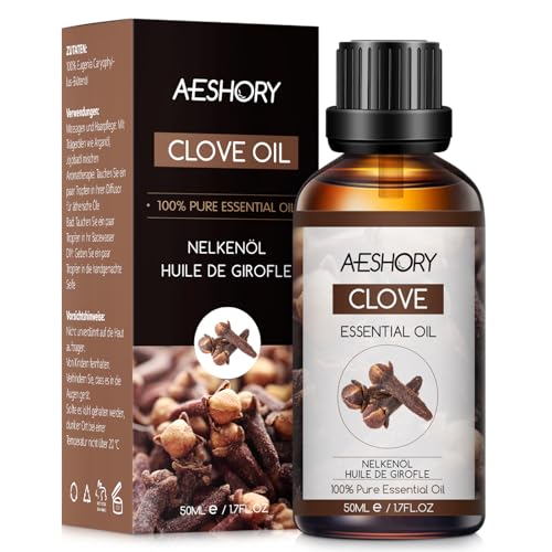 AESHORY Aceite Esencial de Clavo 50ML, Natural Aceite de Clavo, Aceites de Fragancia Aromaterapia Premium para Humidificador, Masaje, Baño, Cuidado la Piel, Relajación y Calma