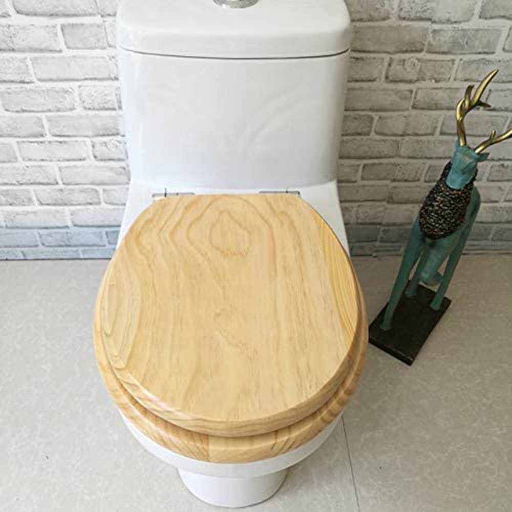 Länglicher WC-Sitz mit langsam schließendem Deckel – Naturholz-Finish, schwarze Walnuss, Edelstahl-Schnellverschluss-Scharniere