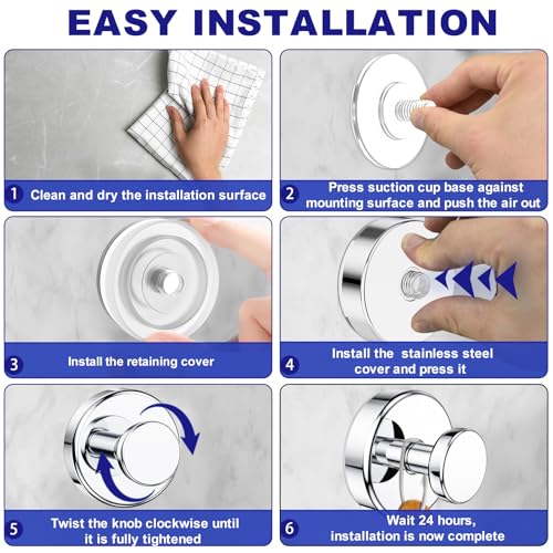 Image of Bntuk Suction Cup Hooks for Shower, Removable Towel Hooks for Bathroom Window Glass Door Wall, Bath Robe Looafh Hook for Hanging - 2 Pack, Chrome