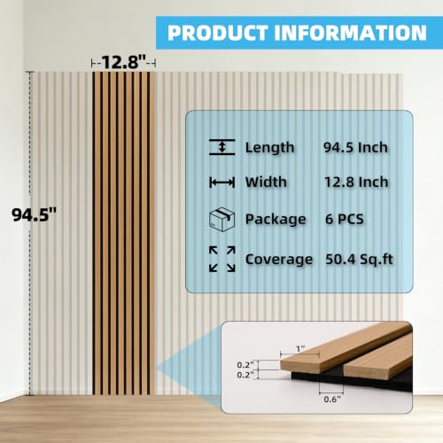 Image of Art3d 6-Piece Wood Acoustic Panels for Noise Reduction, 3D Textured Wall Paneling for Living Room Bedroom TV Background Interior Decor, Teak