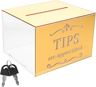 鍵付きアクリル募金箱 チップボックス 貯金箱 透明マネーストレージコンテナ ロック式 提案箱 抽選用現金ボックス バー・レストラン対応