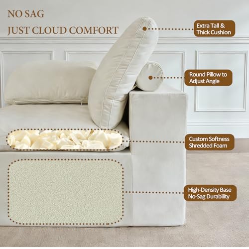 Image of Corner Seat for Cloud Sectional Couches Living Room, Modular Sectional Sofa | Comfy Boneless Small Couch No Assembly Required Small Sofa, Arm Seat, Beige