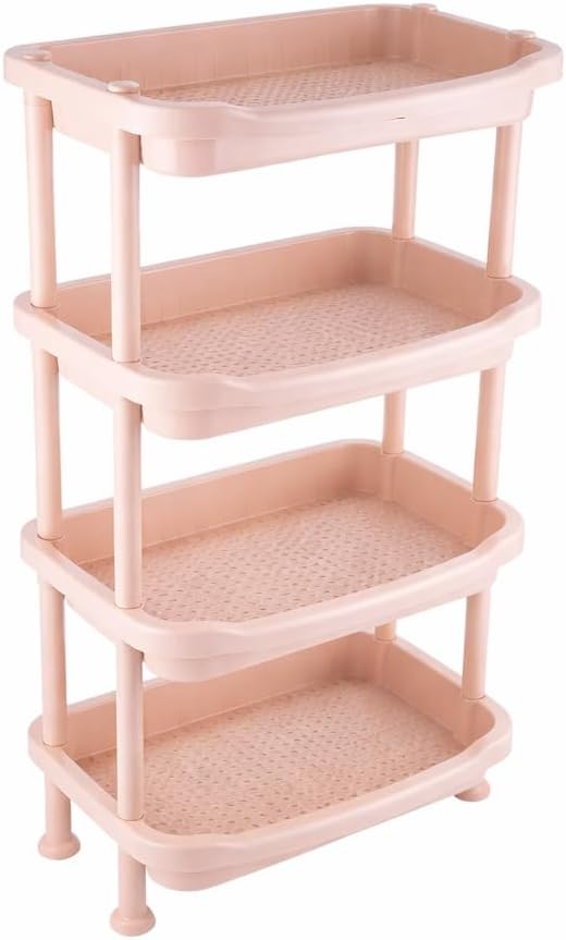 Flying Clouds 4 Tire Multipurpose Plastic Kitchen Home Storage Organizer Trolley Racks and Shelf (Pink)