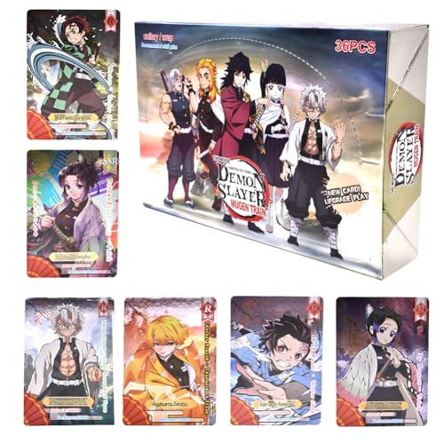 Deemon Slaayer Tarjeta de Anime 36 Packs Tarjeta de Juego Animación Cartas con Caja Tarjetas Regalos Juegos de Cartas Game Cartas Los Aficionados Niños