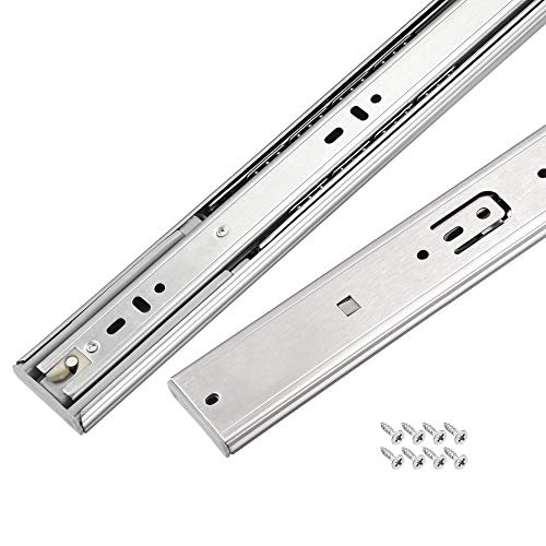 sourcing map 13.8 pulgadas deslizantes de cajón de cierre suave con rodamiento de bolas, riel deslizante con amortiguación de resorte de 44 mm de ancho, 3 secciones de capacidad de 45.4 kg, 1 par