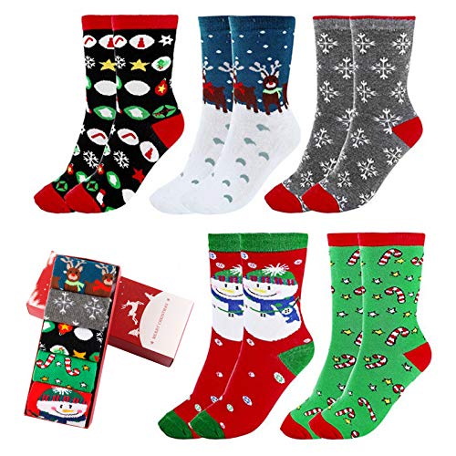 CHIC DIARY Women Christmas Socks Cozy Fuzzy Cotton Xmas Funny Crew Socks Winter Warm Novelty Holiday Socks (One size, Hedgehog(5 pairs))