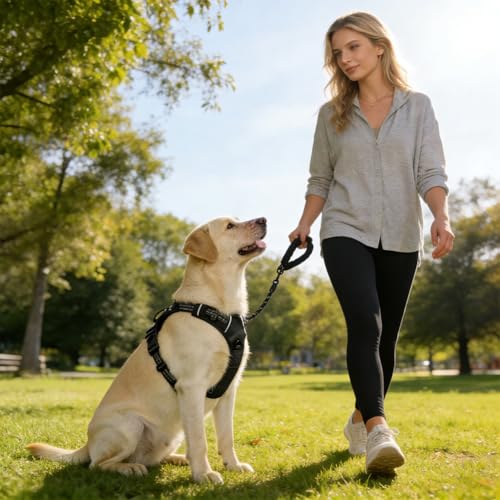 Anti Zieh Geschirr für Hunde – Ergonomisches Anti-Zieh-Design mit Griff & Schleppseil, Step-In-Design, Atmungsaktiv & Gepolstert, für Hunde jeder Größe (Orange, M)