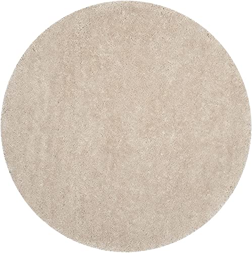 Image of Premium Round Shaggy Carpet Plain Fur Rugs Bedroom and Living Room 6x6 Feet Microfiber & Polyster Modern Interior Floor Mat Ivory
