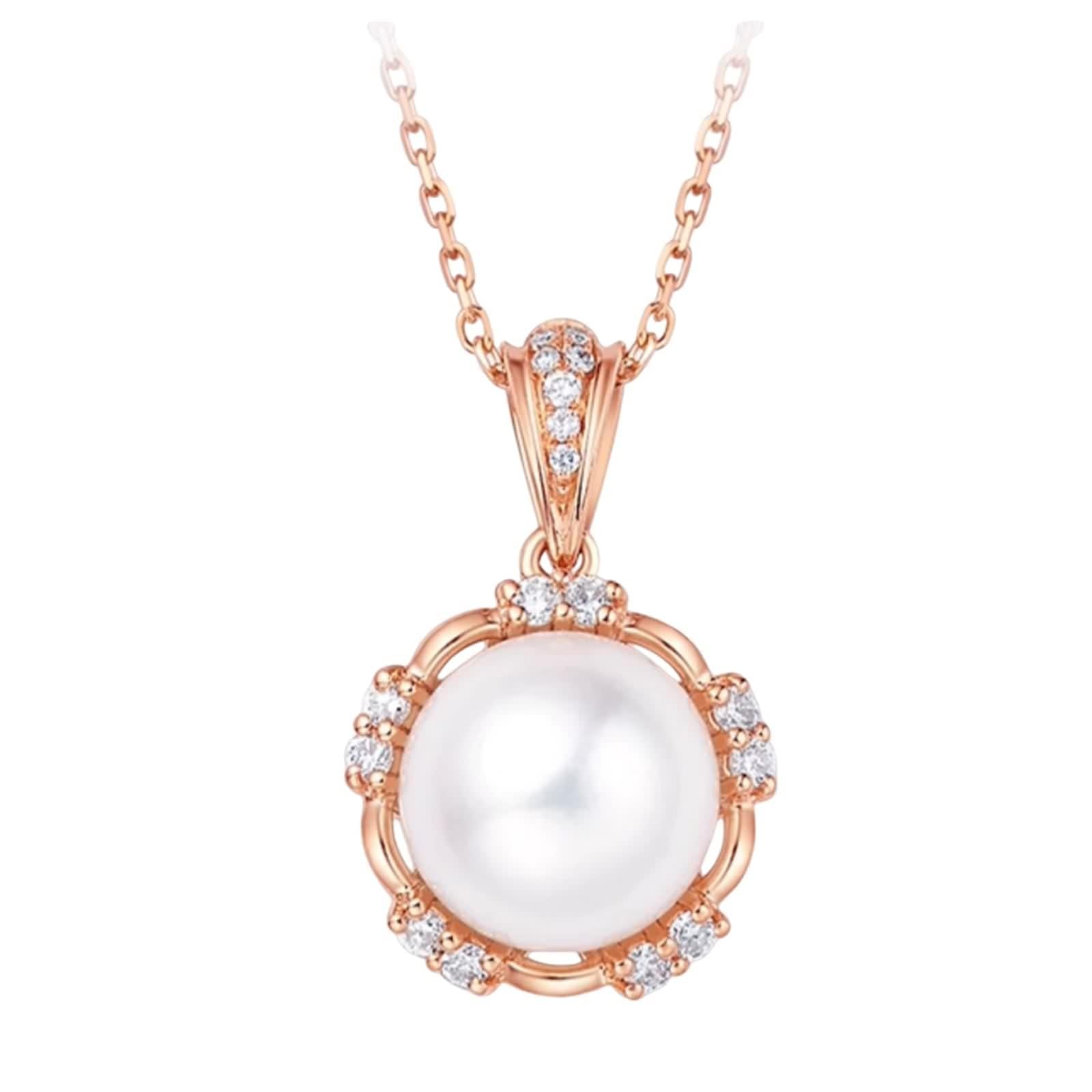 Halskette Damen Anhänger, Kette Lang Weiß Diamant Elegant Echter Schmuck 9K/14K/18K Roségold