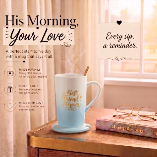 Image of ZAICUS Best Friend Forever Coffee Mug with Lid & Spoon, Ceramic Gift Mug | Perfect for Coffee, Tea & Daily Use | Perfect Friendship Gift | Home & Office Drinkware