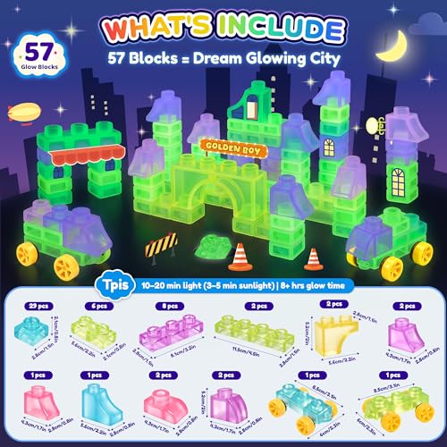 Image of 57PCS Soft Glow in The Dark Building Blocks for Toddlers, Dream City | Preschool Educational Creative Play, Montessori Squeezable, Stretchable Early Learning Construction Playset, Puzzle Blocks