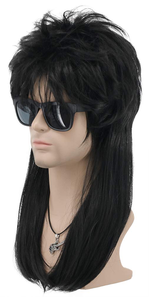 VGbeaty Mullet Wig 70s 80s Disco Punk Rock for Men Women Long Straight Black Fancy Dress Halloween Costume Cosplay Wig - Image 2