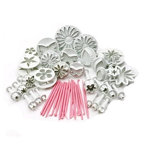 11 SETS (44 PCS) SUGARCRAFT PLUNGER CUTTERS - HEART, STAR, VEINED BUTTERFLY, DAISY, ROSE, BLOSSOM, SUNFLOWER, FLOWER, CAKE TOOLS Cover
