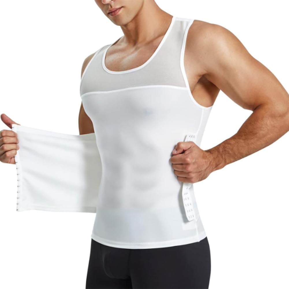 Herren Kompressionsbody Shaper Abnehmen Weste Enges Tank Top Shirt Bauchkontrolle Unterwäsche(Weiß-Groß