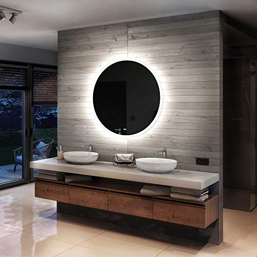 Artforma 500 mm Modern Round Bathroom Mirror with LED light and Additional Features - Selection of Switches/Demister Heat Pad/Bluetooth Speaker - Wall Mounted Illuminated Mirror - L76