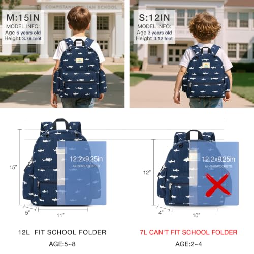 Image of STEAMEDBUN Corduroy Toddler Backpack for Girls 2-4: Kids backpack for Boys Girls - 12 inch Preschool Kindergarten Backpacks - Blue Shark