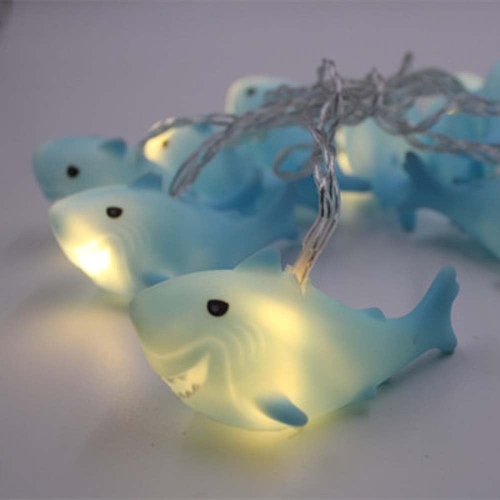 4.9 ft / 1.5 m 10 lights battery powered cute animal shark shape led string lights for indoor/outdoor halloween christmas thanksgiving home party children kids bedroom decoration