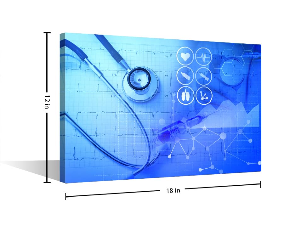 Image of TUMOVO Canvas Wall Art Clinical Laboratory Bathroom Decor Wall Art 1 Pieces Medical Stethoscope Research Wall Art Posters and Prints Framed Ready to Hang (12 inch Wx18 H)