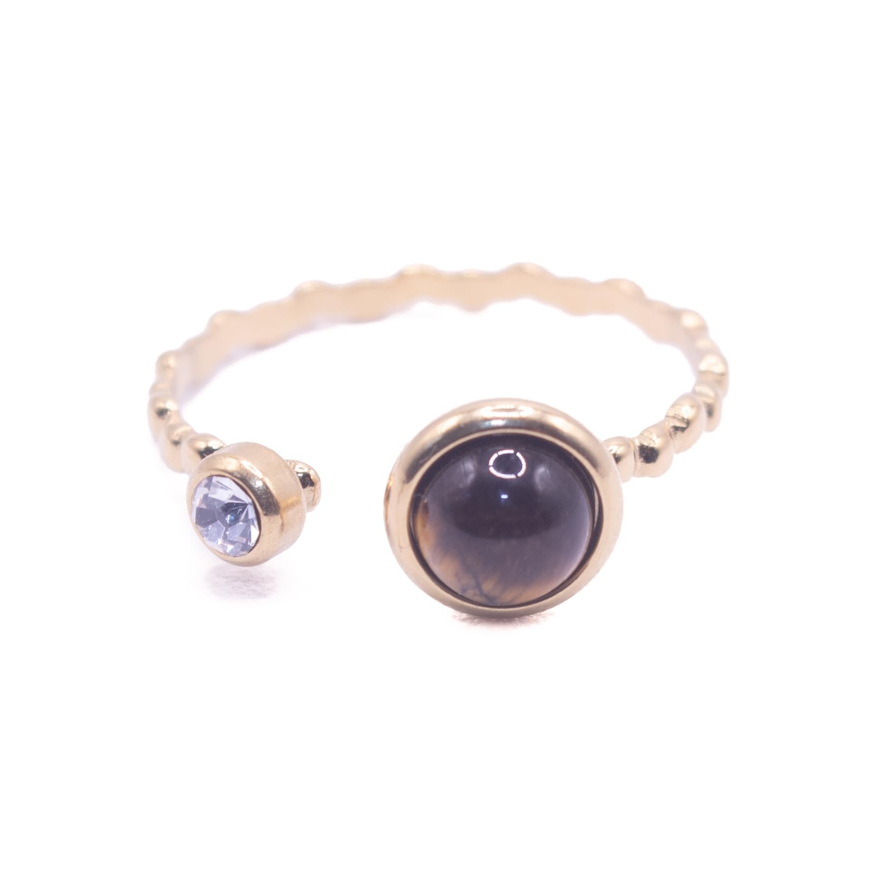 HandmadeAnillo mujer piedras naturales y cristal de acero inoxidable - Anillo ajustable con piedra protectora. Anillos para mujer gemas semipreciosas - Anillos piedra (Ojo de tigre)