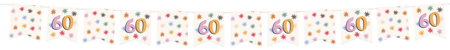 Folat 26884 Decoration White with Colourful Star Flag Banner 60-Starburst 6 Metres Happy and Colourful for Children and Adults Birthday, Multicoloured