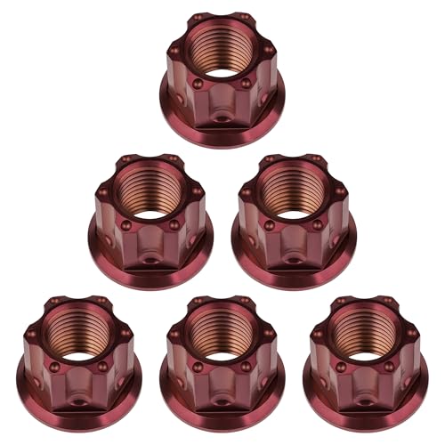 Image of Titanium M6 M8 M10 M12 M14 M16 Flange Bolt Nut Bicycle Motorcycle Rear Axle Car Modification Accessories Pack of 6 (M12 Pitch 1.5mm, Burgundy)