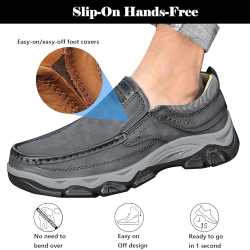 bumuam Men's Waterproof Hiking Shoes, Men's Slip On Hands Non Slip Work Loafers, No Laces Lightweight Breathable Casual Sneaker, for Outdoor Hiking3