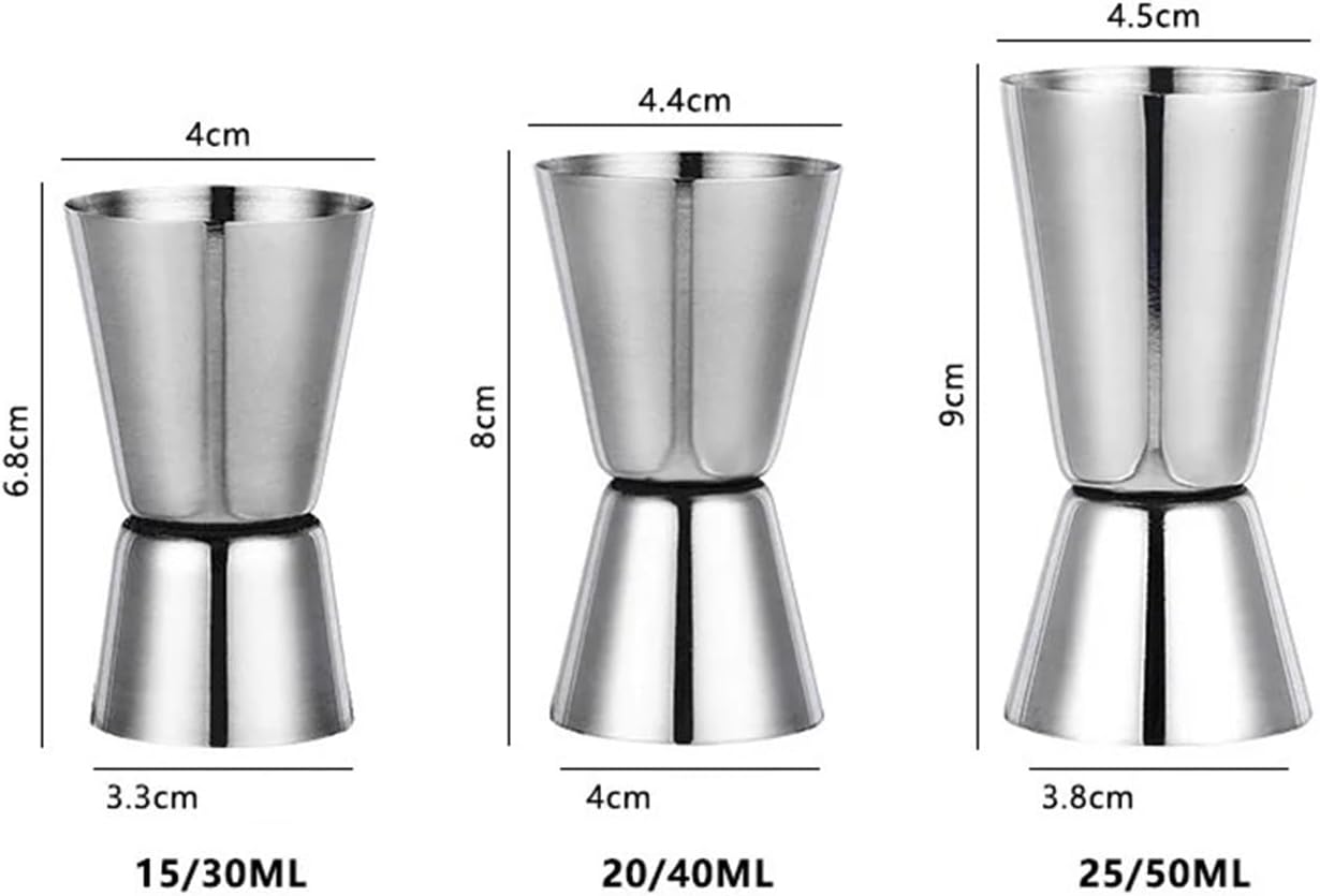 Stainless Steel Cocktail Measuring Jigger – Double-Sided Shot Cup for Spirits, Drink Mixing, Kitchen and Bar Tool(25x50ml Silvery)