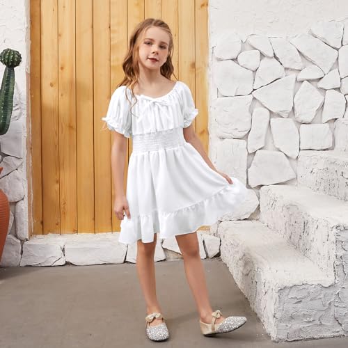 QPANCY Girls Summer Floral Dress Kids Puff Short Sleeve Swing Casual Dress4
