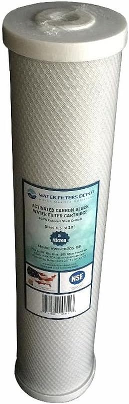 WFD, WF-CB205-BB 4.5-inch x 20-inch Activated Carbon Block Water Filter Cartridge, fits in 20-inch Big Blue (BB) filter housings (1 Pack, 5 Micron)